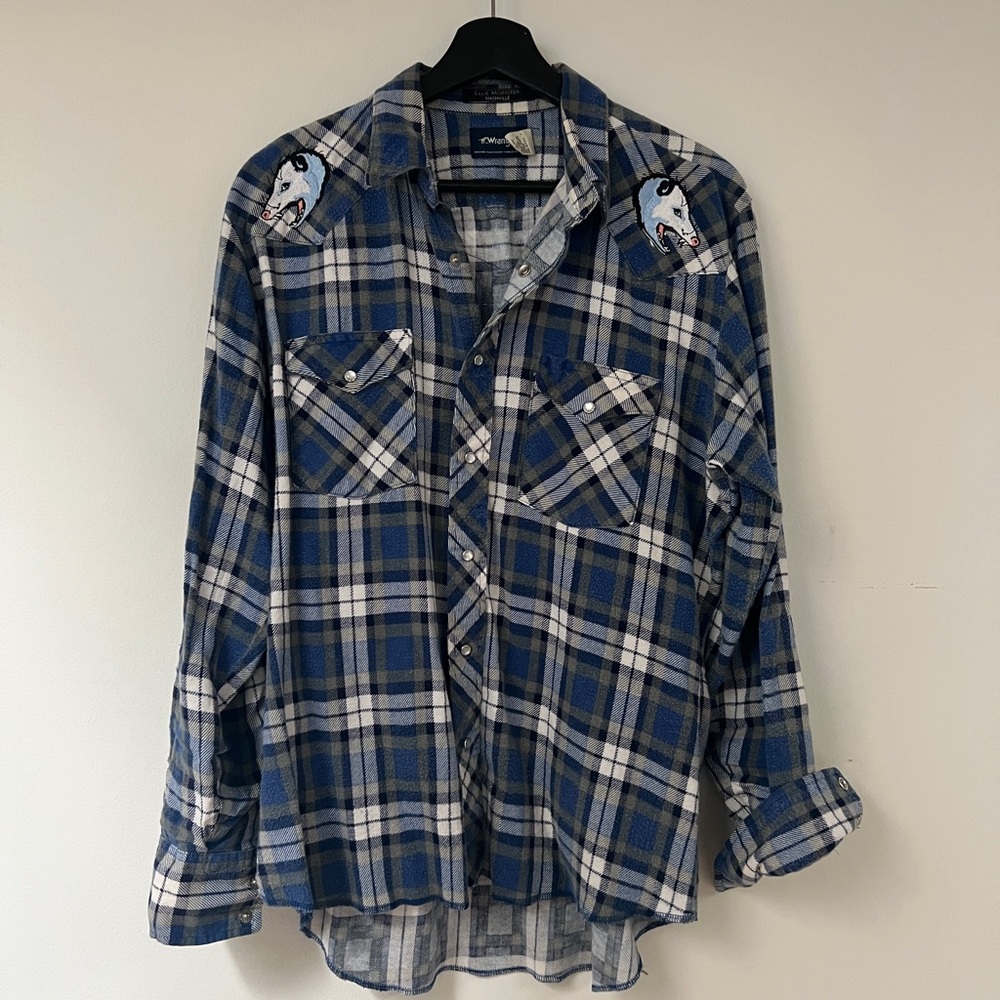 Levi’s Men's Blue Plaid Shirt with possums from Ellie’s Monsters